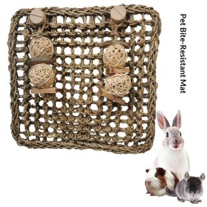 Natural woven foraging mat with willow chew balls for rabbits and small pets